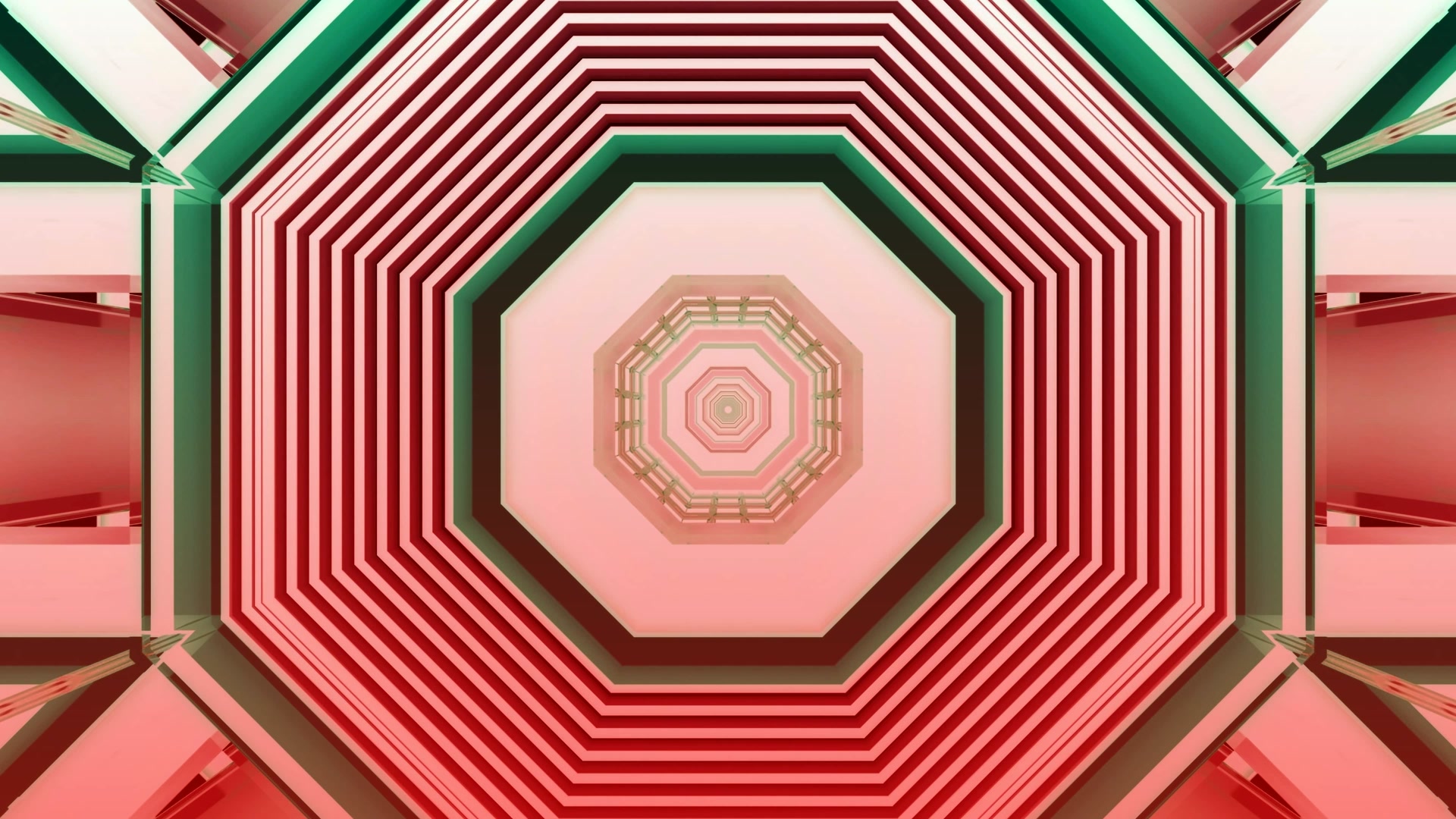 Terowong Neon Merah Jambu Hijau Segi Lapan Geometri Penyelamat Skrin 4K UHD 60fps VJLoops Windows 11