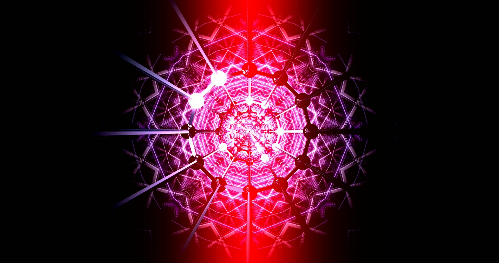4K UHD 60fps screensaver neon tunnel rood roze paars geometrische kaleidoscoop VJLoops