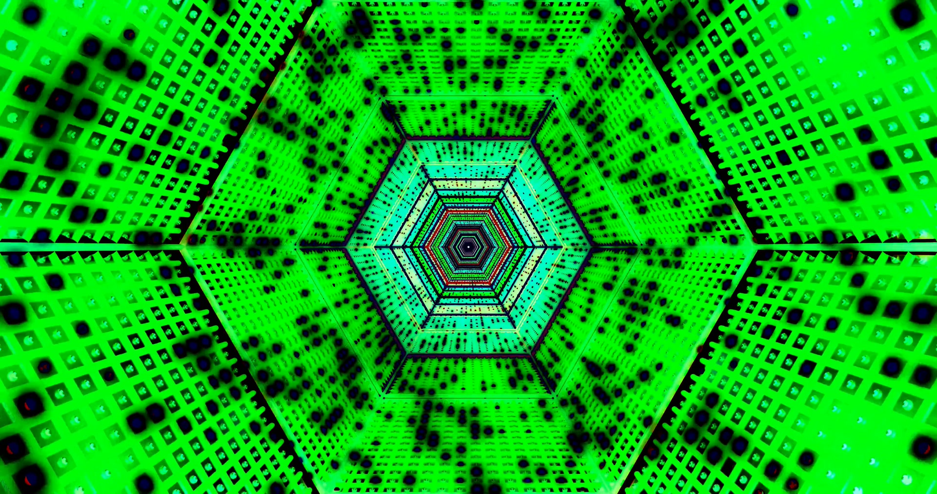 Groen Neon Tunnel Hexagon Schermbeveiliging 4K UHD 60fps VJLoops