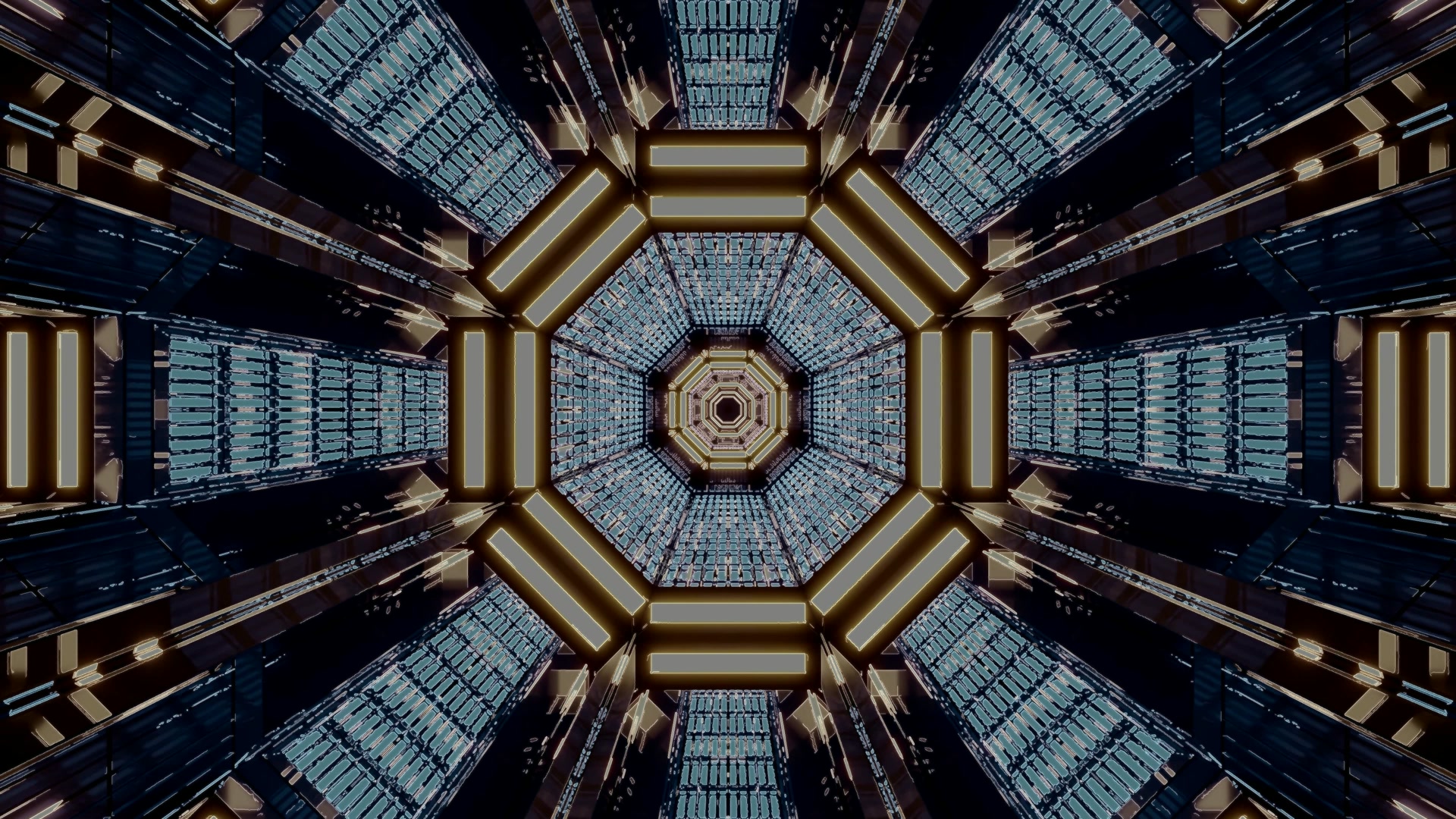 Neon Tunnel Schermbeveiliging 4K UHD 60fps Goud Octagon VJ Loop PC