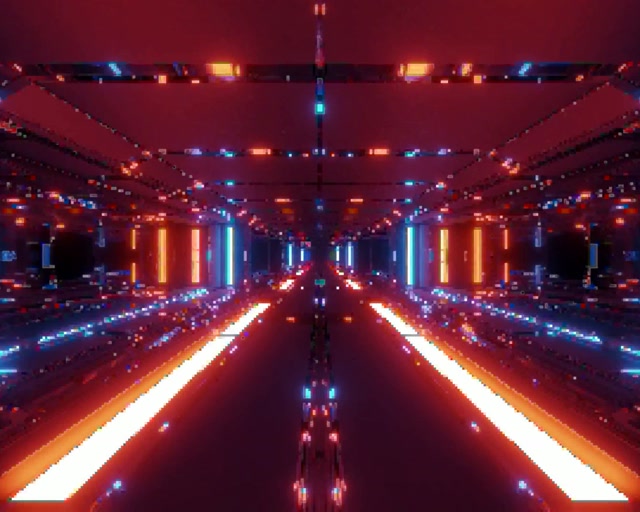 Neon Tunnel VJ Loop 5:4 Industrial 60fps Screensaver Rood Blauw Pixel Raster