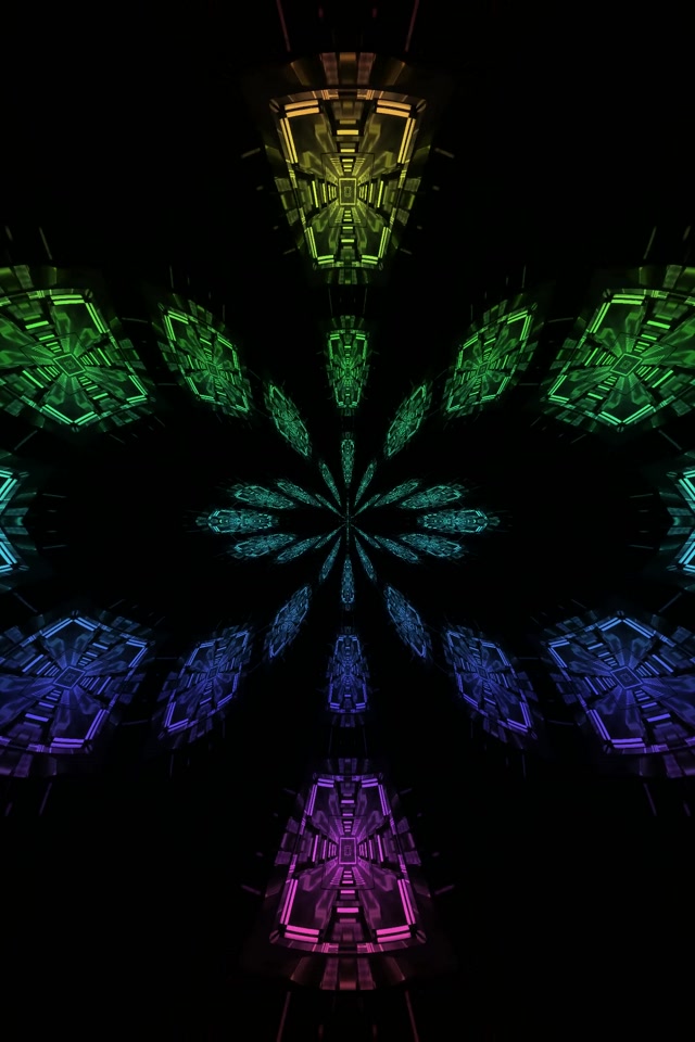 Neon Tunnel Kaleidoscoop Bloem VJ Loop 2:3 Photo Portrait 60fps Schermbeveiliging