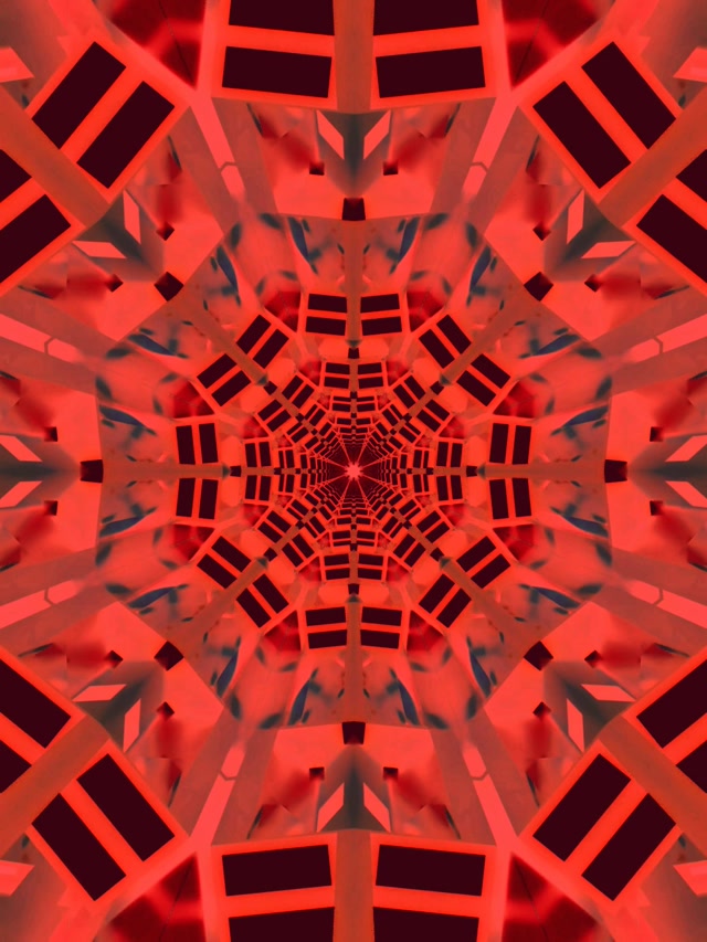 Neon Tunnel Rood Fractaal Kaleidoscoop 3:4 iPad Portrait 60fps Schermbeveiliging VJLoops