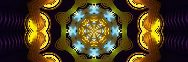 Neon Tunnel Goud Blauw Kaleidoscoop Screensaver 3:1 Drievoudig Breed 60fps VJLoops