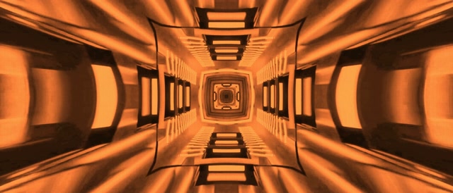 Neon Tunnel Oranje Gespiegelde Vierkant Vortex VJ Loop 21:9 Ultrawide 60fps Schermbeveiliging