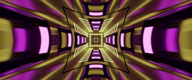 Neon Tunnel Gull Lilla Kors Kaleidoskop VJLoops 2.39:1 Cinemascope 60fps Skjermsparer
