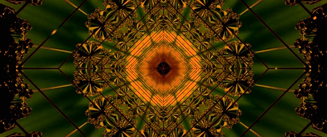 Grønn Gull Neon Tunnel Kaleidoskop Skjermsparer 60fps 2.39:1 Cinemascope VJ Loop