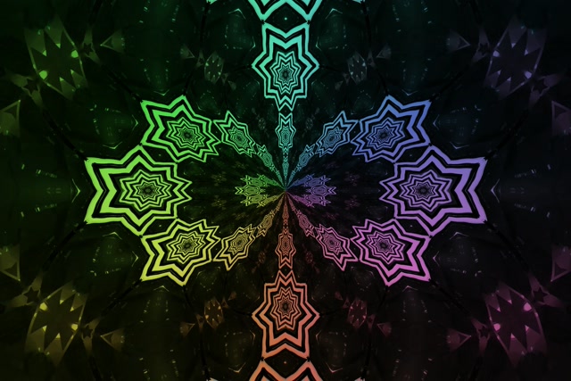 Vj loop neon tunnel regnbue stjerne kaleidoskop 3:2 surface 60fps skjermsparer