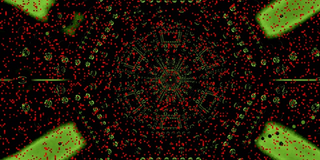 Neontunnel Rød Piksel Nett Virvel VJ Loop 2:1 Univisium 60fps Skjermsparer