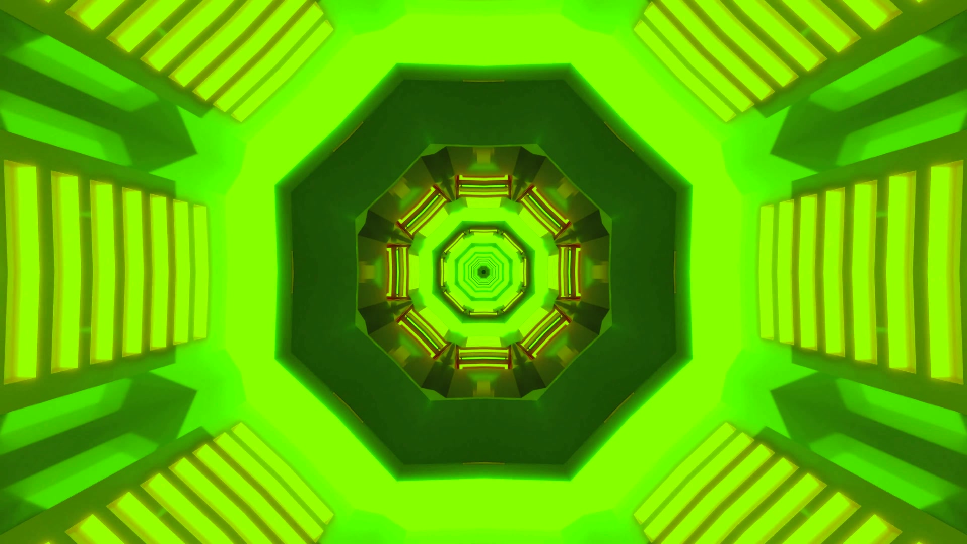 Grønn Neon Tunnel Åttekant Geometrisk 4k uhd 60fps skjermsparer windows 10 Vj loop