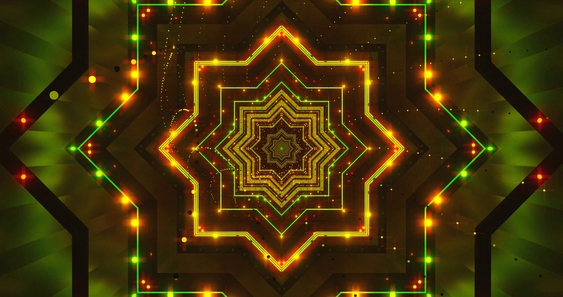 Neonowy Tunel Złoto Zielona Gwiazda Wygaszacz 4K UHD 60fps VJ Loop