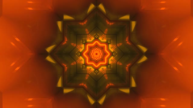 Pomarańczowy Geometryczny Kalejdoskop VJLoops - Abstrakcyjny Ogień Mandala Ruch Tło