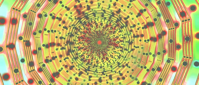 Neonowy Tunel Spiralny Punktowy Wir VJ Loop 21:9 Ultrawide 60fps Wygaszacz