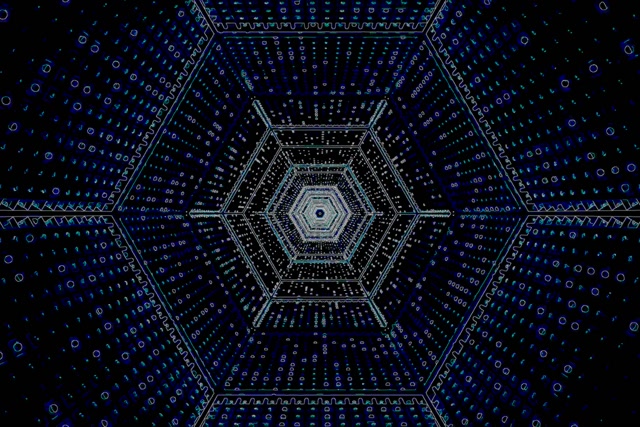 VJ Loop Neonowy Tunel Sześciokąt Wir Niebieski 3:2 Surface 60fps Wygaszacz