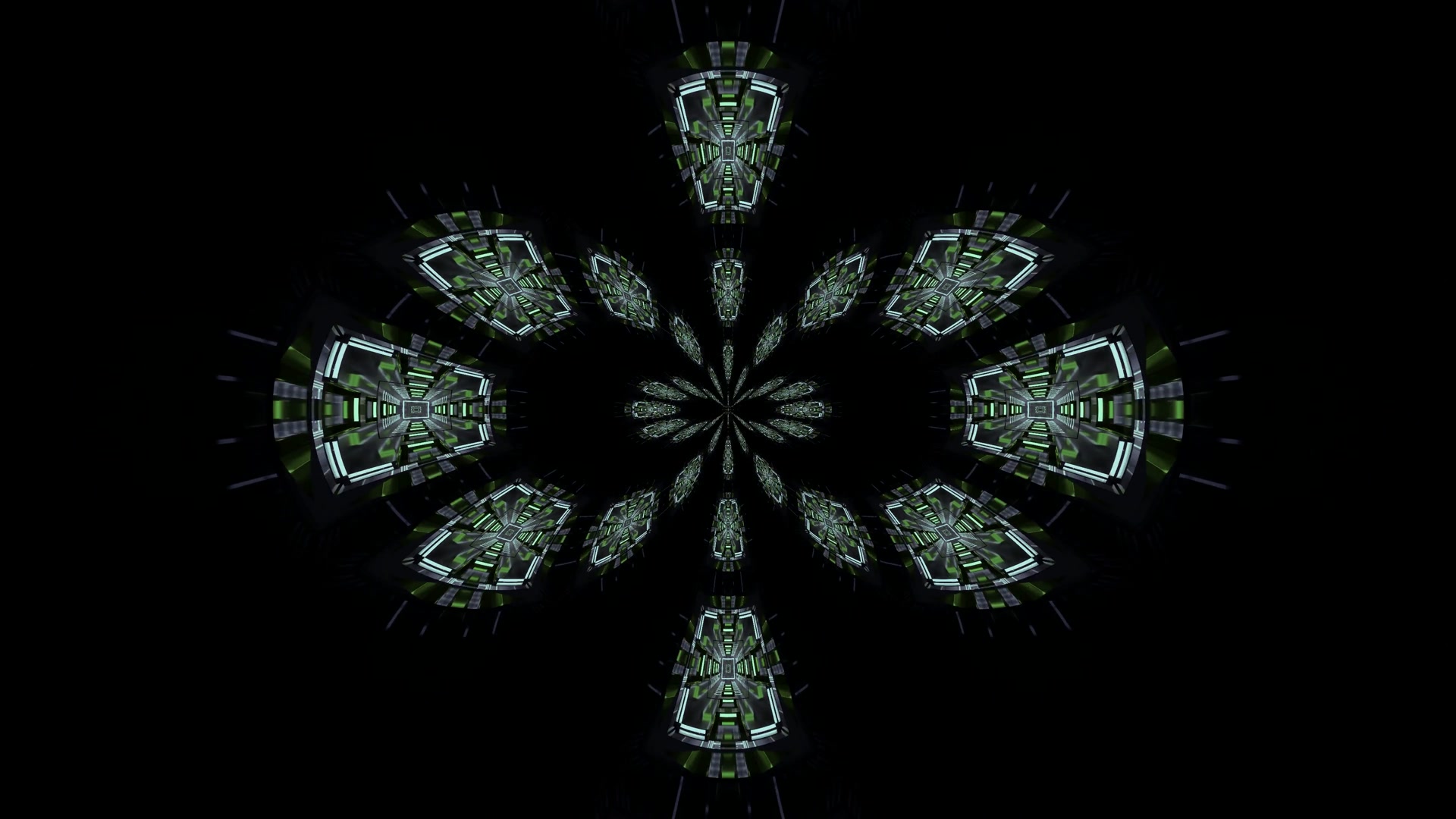 Sci-Fi Neonowy Tunel Ciemnozielona Mandala 4K UHD 60fps Wygaszacz VJ Klip