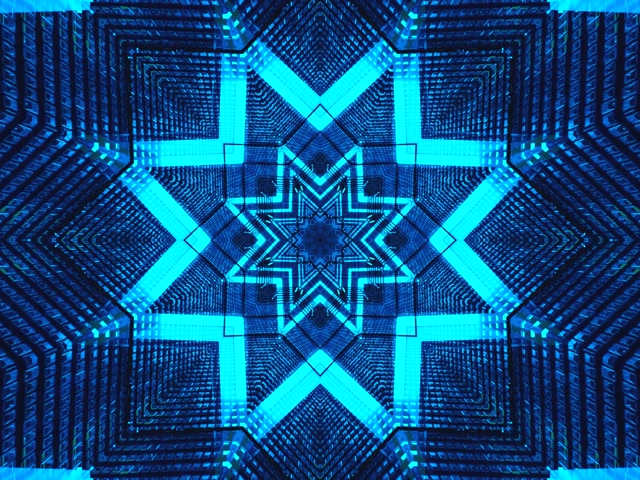 Niebieski cyber neonowy tunel wygaszacz ekranu 4:3 klasyczny 60fps VJ loop geometryczny wzór gwiazdy windows 10