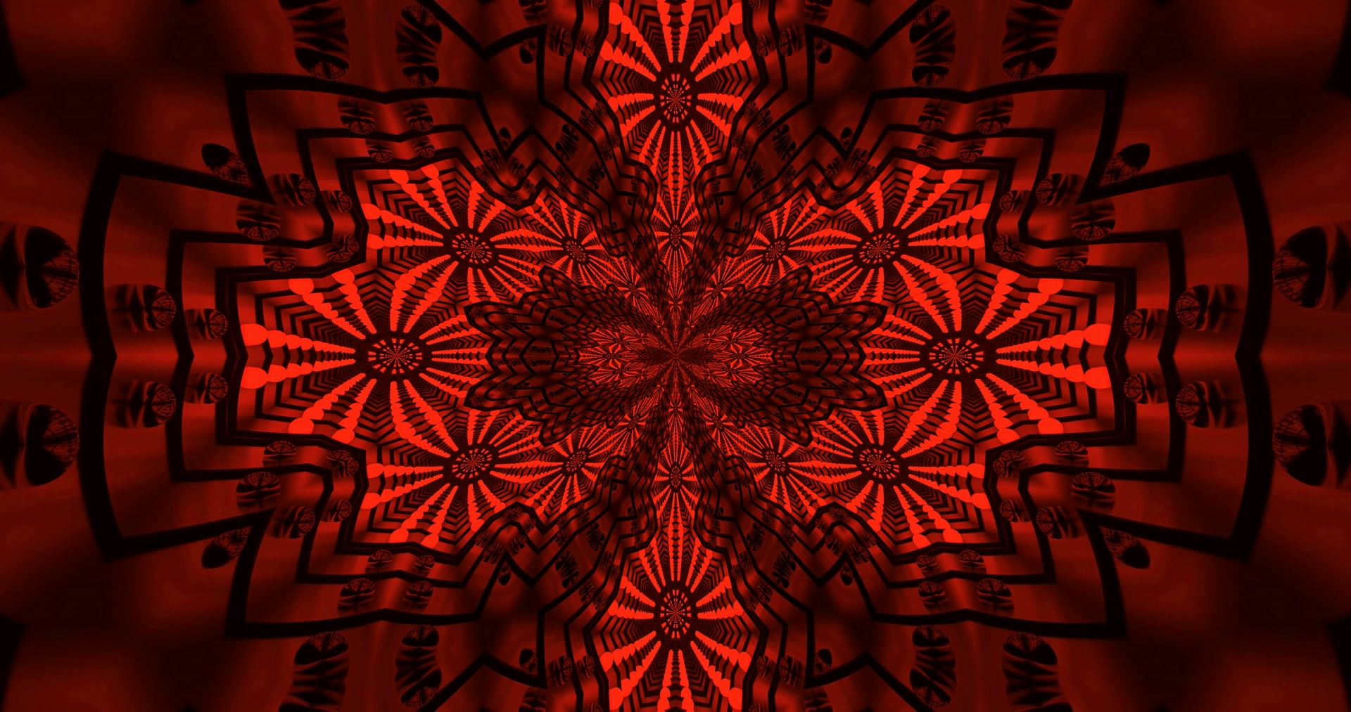 Túnel Neon Vermelho Mandala 4K UHD 60fps Proteção de Tela Windows PC VJ Loop