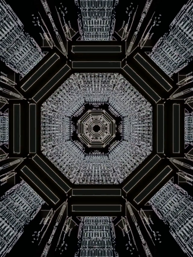 Túnel Neon Octógono Preto Branco 60fps Screensaver PC 3:4 iPad Retrato Vj Loop