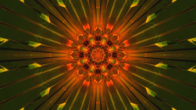 Loop Mandala Caleidoscópio Laranja Verde VJLoops - Fundo de Movimento Radial Abstrato