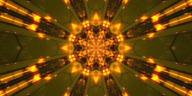 Túnel Neon Dourado Estrela Caleidoscópio VJ Loop 2:1 Univisium 60fps Protetor de Tela