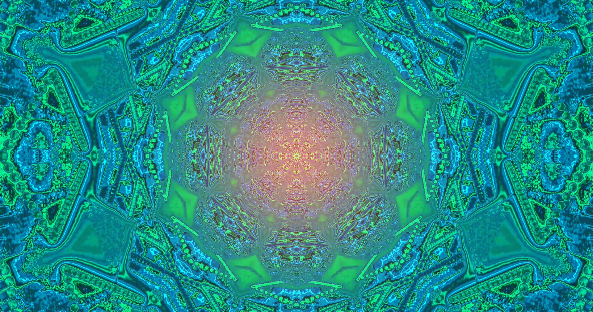 Tunel Neon Screensaver 4K UHD 60fps Mandala Verde-albăstrui Vj Loop