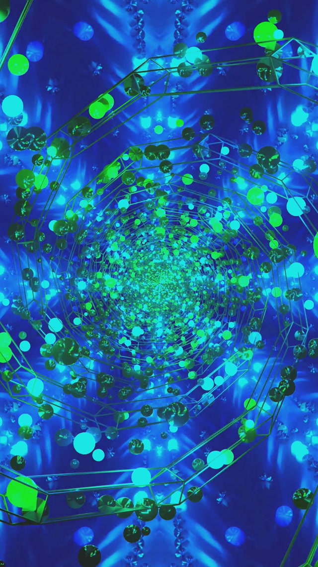 Tunel Neon Sfere Spirală Albastru Verde VJ Loop 9:16 Reels 60fps Economizor Ecran