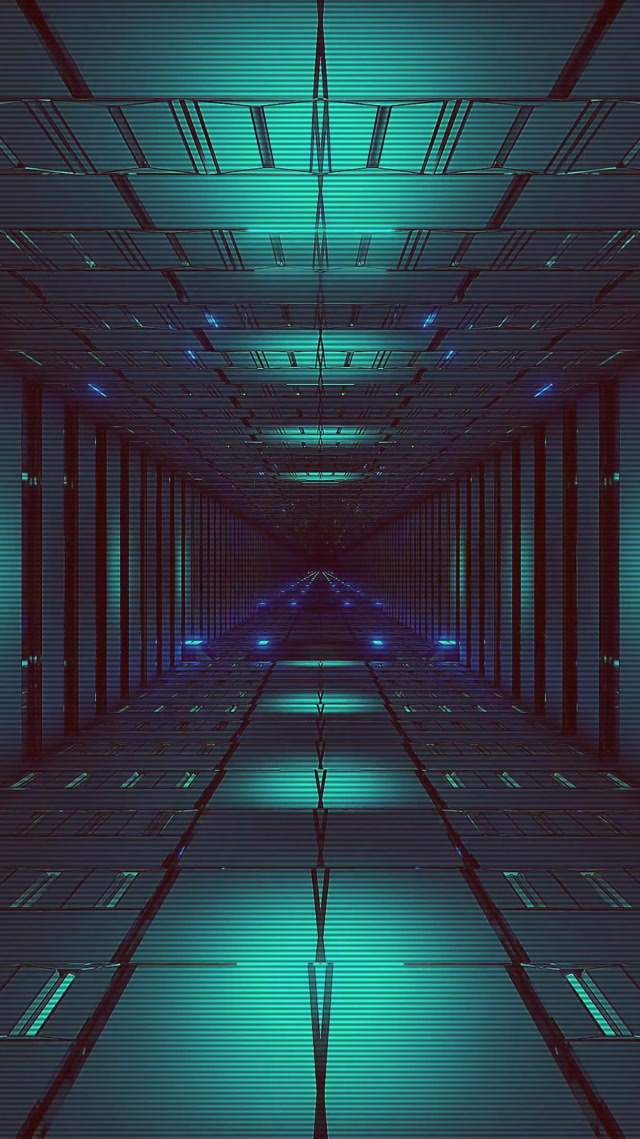 Tunel Neon Cyan Grilă VJLoops 9:16 Reels 60fps Screensaver