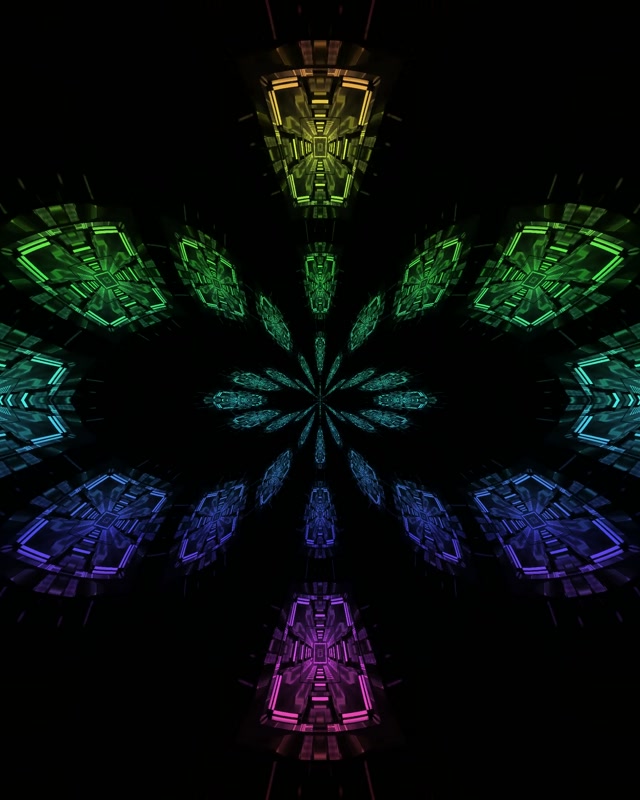 Tunel Neon Înflorire Caleidoscop Fractal Curcubeu VJ Loop 60fps 4:5 Instagram Screensaver