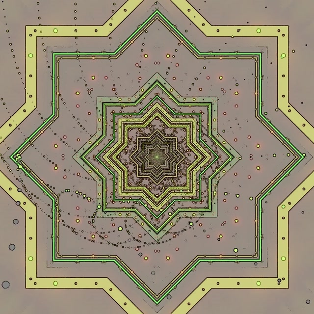 Tunel Neon Stea Screensaver 1:1 Pătrat 60fps VJ Loop Verde Galben