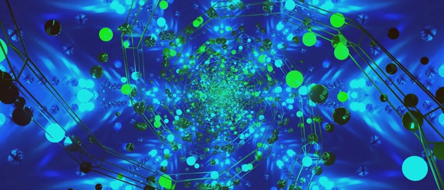 Tunel Neon Vortex Sferă Verde Albastru VJ Loop 21:9 Ultrawide 60fps Economizor Ecran