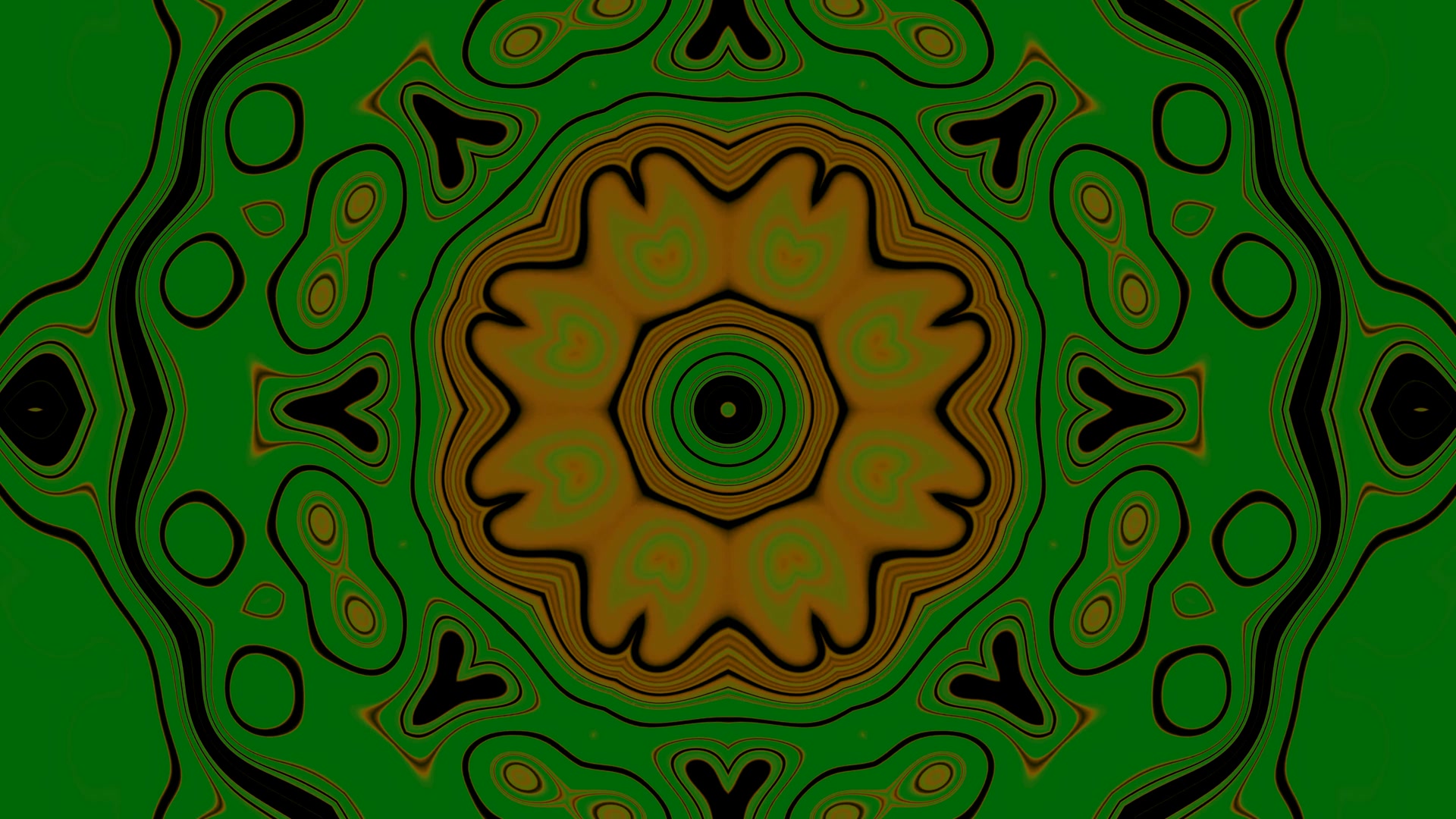 Zelený Zlatý Neónový Tunel Mandala 4K UHD 60fps Šetrič Obrazovky VJLoops