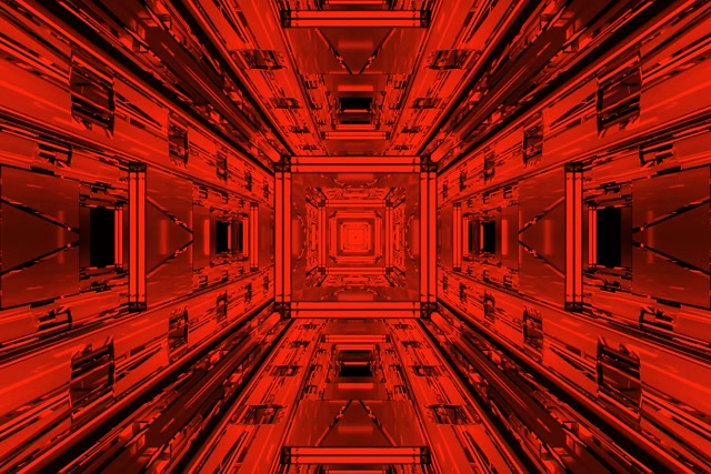 Červený Neonový Tunel VJ Loop | Fractal Square Vortex | 3:2 Surface 60fps Screensaver