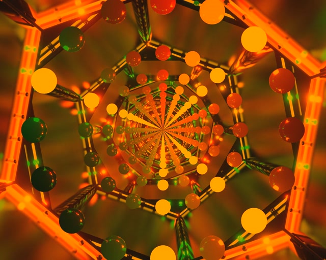 Neon Tunel Oranžové Zelené Gule 5:4 industrial 60fps Šetrič Obrazovky VJ Loop