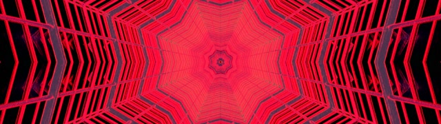 Neónový Tunel Červený Oktagon Kaleidoskop VJLoops 32:9 Super Ultrawide 60fps Šetrič Obrazovky