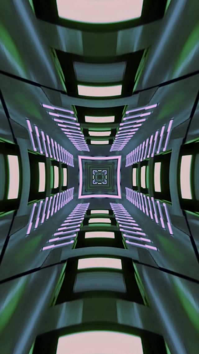 Neon Tunel VJ Loop | Rožnat Zelen Kvadrat Vrtinec | 9:16 Reels 60fps Ohranjevalnik Zaslona