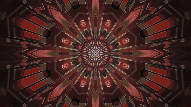 Rdeč Geometrični Kaleidoskop Tunel - Abstraktno Radialno Gibno Ozadje Loop