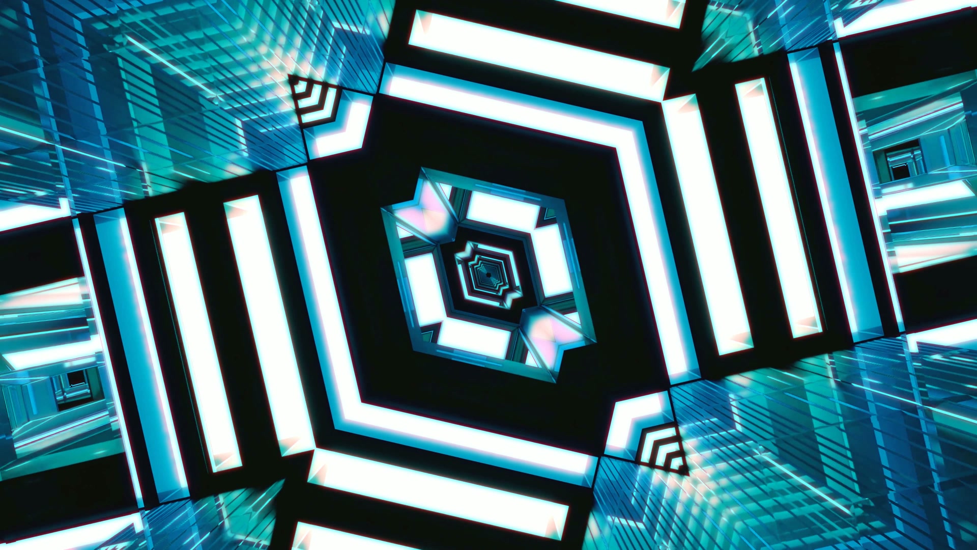 Neon Tunnel Mbrojtës Ekrani 4K UHD 60fps Cyan Geometric VJ Loop