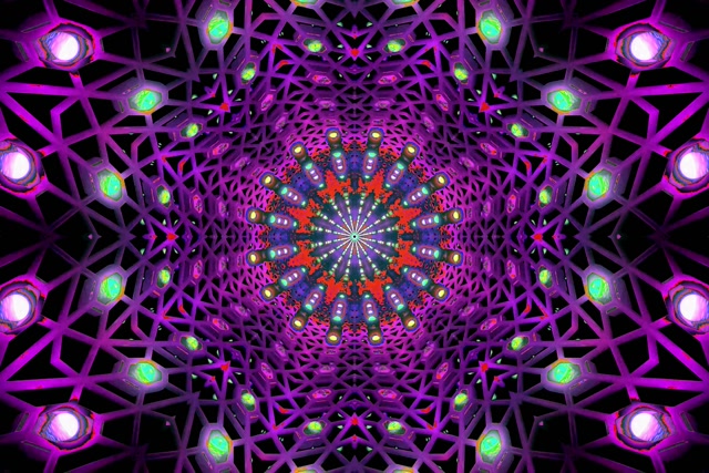 Tunel Neon Fraktal i Kuq Kaleidoskop Vj Loop 3:2 Surface 60fps Screensaver