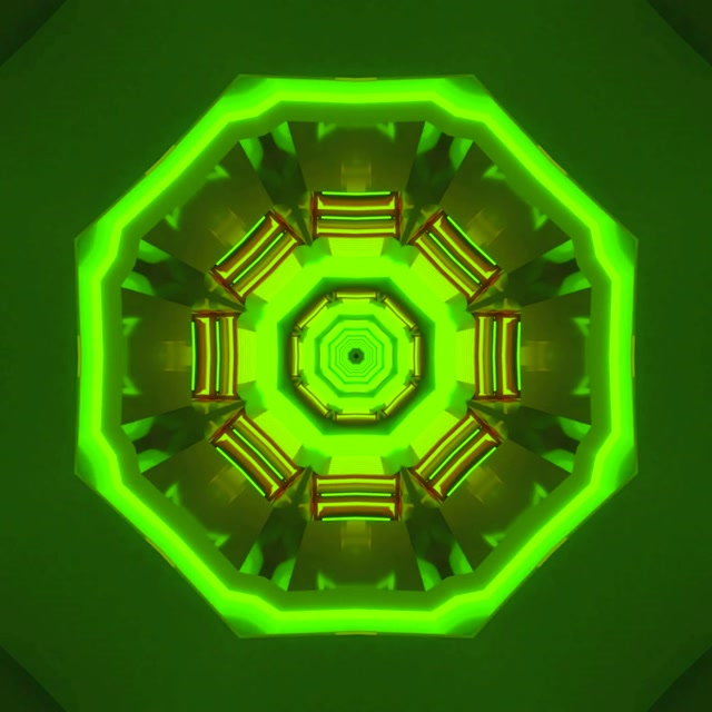 Green Neon Tunnel Kaleidoscope Octagon Vj Loop 1:1 Square 60fps Screensaver