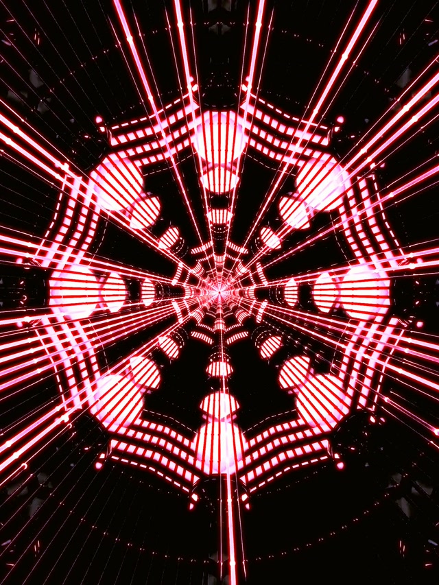 Tunel Neon i Kuq Rrjetë Merimange Vorbull VJ Loop 3:4 iPad Portrait 60fps Screensaver