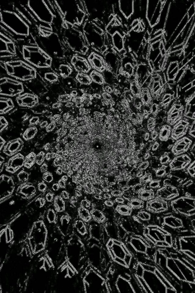 Tunel Neon Screensaver 60fps Kristal i Zi i Bardhë Fraktal 2:3 Photo Portrait VJ Loop