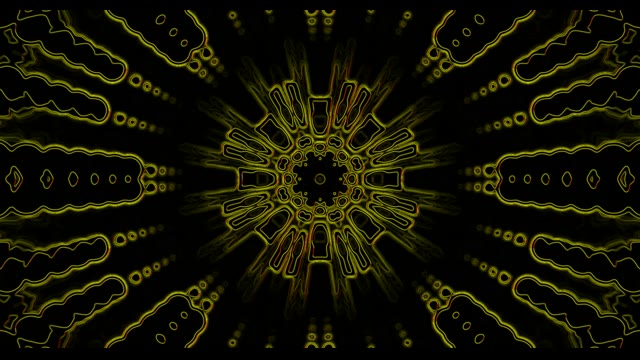 Yellow neon tunnel with symmetrical geometric patterns 60fps