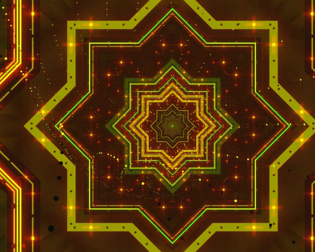 Neon Tunel Zlatna Zvezda Vrtlog VJ Loop 5:4 Industrijski 60fps Čuvar Ekrana