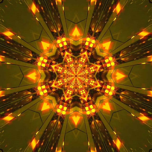 Neon Tunel Zlatna Zvezda Kaleidoskop VJ Loop 1:1 Kvadrat 60fps Screensaver