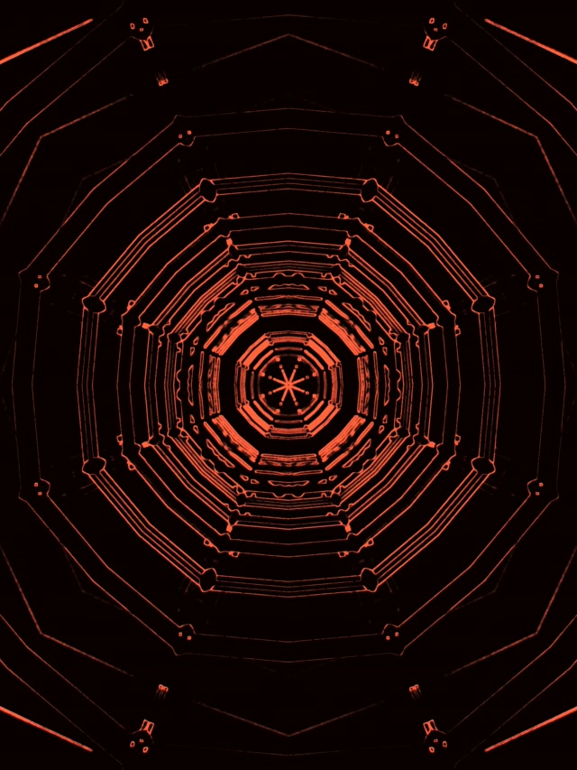 Neon Tunel Crveni Oktagon Vrtlog VJLoops 60fps 3:4 iPad Portrait Čuvar Ekrana