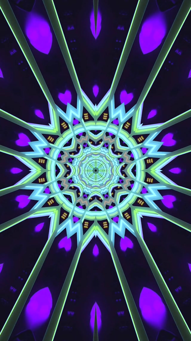 Neon Tunel Mandala Ljubičasti Zeleni 60fps Screensaver 9:16 Reels VJ Loop