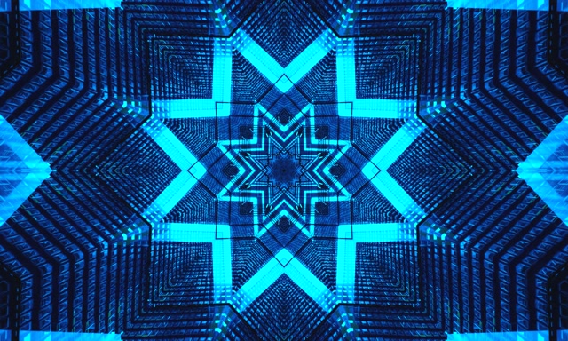 Blå neontunnel skärmsläckare 5:3 bred 60fps geometriska stjärnmönster VJLoops windows 10