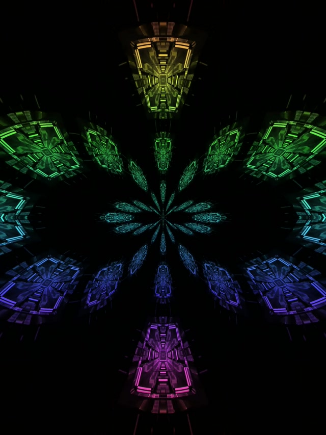 Neontunnel Kaleidoskop Blomma VJ Loop 3:4 iPad Stående 60fps Skärmsläckare