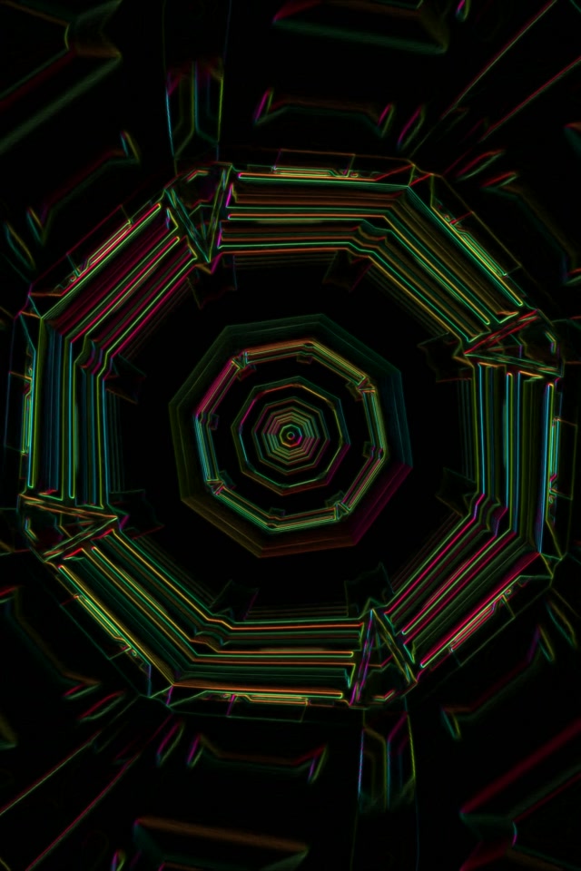 Neon Tunnel Pulsating Hexagon Vortex 9:16 Portrait 60fps Screensaver VJ Loop