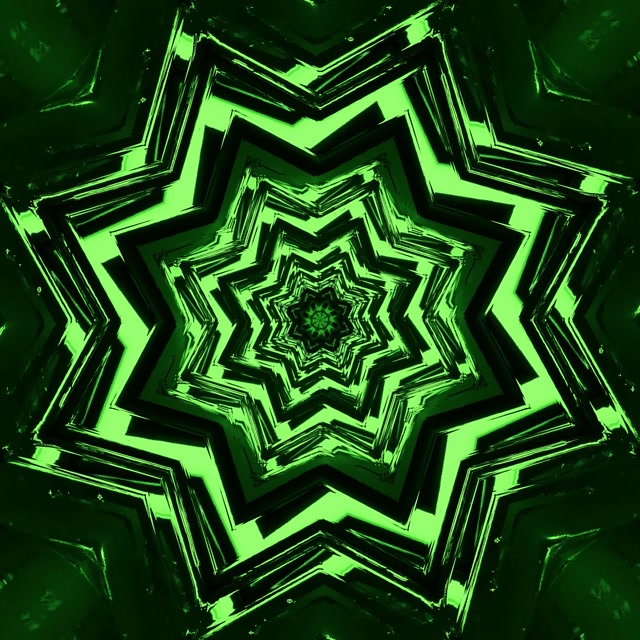 Neontunnel Grön Stjärna Virvel VJ Loop 1:1 Square 60fps Skärmsläckare